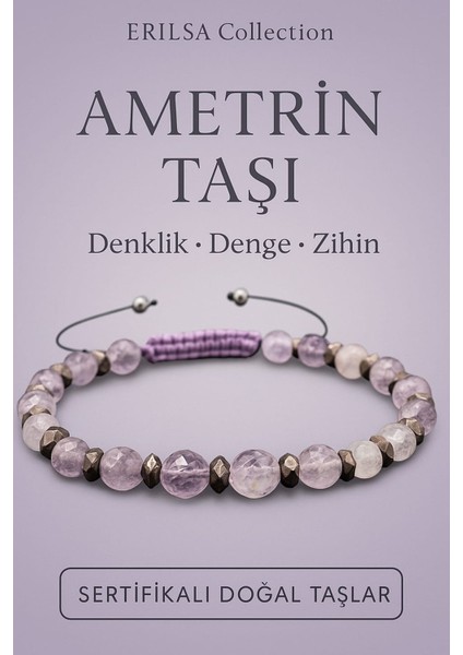 Sertifikalı Fasetli Ametrin Taşı Bileklik – Zihin Dengesi ve Ruhsal Netlik Için