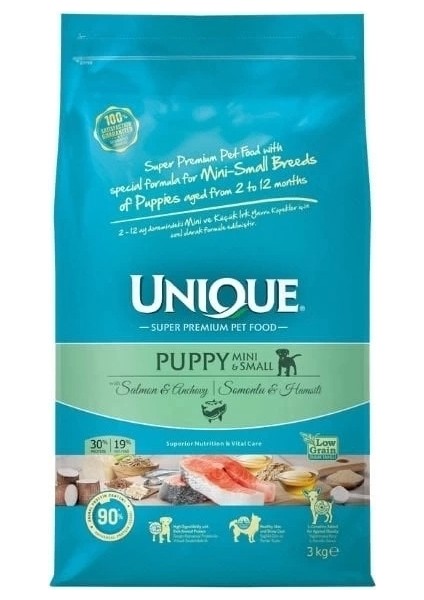 Unique Somonlu ve Hamsili Küçük Irk Düşük Tahıllı Yavru Köpek Maması 3 kg