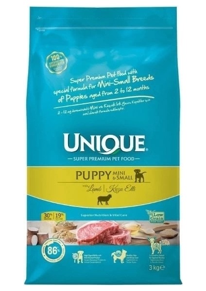 Unique Kuzu Etli Küçük Irk Düşük Tahıllı Yavru Köpek Maması 3 kg