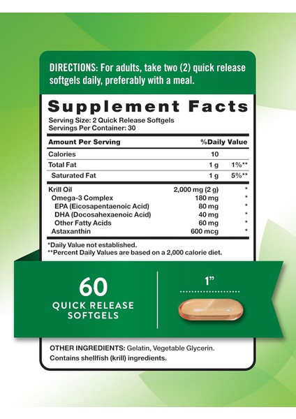 , Antarctic Krill Oil Omega Astaxanthin 2,000 Mg, 60 Quick Softgels modelleri