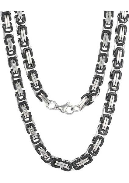 Çelik Kolye Kral Zincir Model 0.5 mm Kalınlık 55 cm Uzunluk Bizans Bağlantı Gümüş Silver Siyah Black