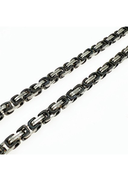 Çelik Kolye Kral Zincir Model 0.5 mm Kalınlık 55 cm Uzunluk Bizans Bağlantı Gümüş Silver Siyah Black modelleri