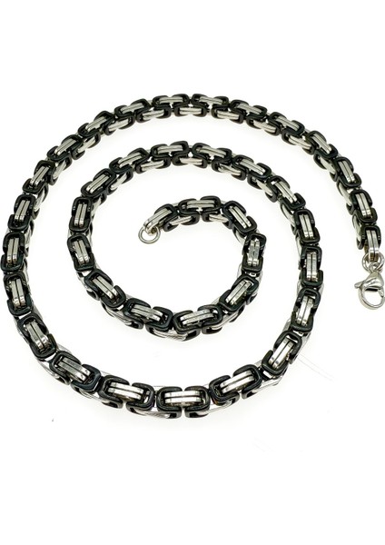 Çelik Kolye Kral Zincir Model 0.5 mm Kalınlık 55 cm Uzunluk Bizans Bağlantı Gümüş Silver Siyah Black fırsatları
