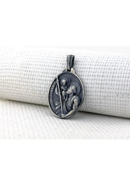 Aziz Christopher Üç Boyutlu 925 Ayar Gümüş Erkek Kolye Ucu