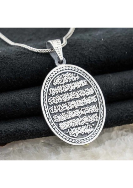 Ayetel Kursi Oval 925 Ayar Gümüş Erkek Kolye