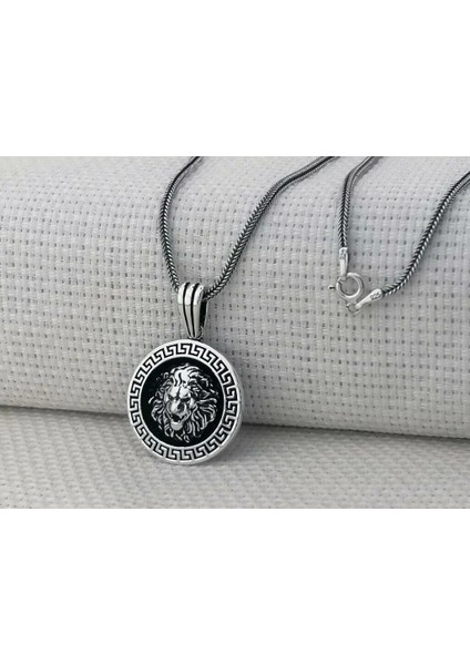 Aslan Figürlü Kral Zincirli Yuvarlak 925 Ayar Gümüş Erkek Kolye