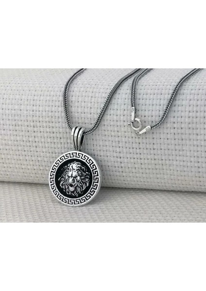 Aslan Figürlü Kral Zincirli Yuvarlak 925 Ayar Gümüş Erkek Kolye