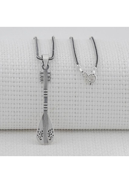 Bağlama Saz Tasarımlı 925 Ayar Gümüş Erkek Kolye