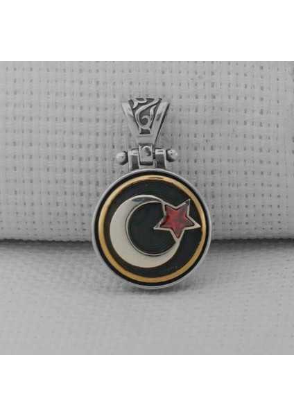 Ay Yıldız Ortası Dönen 925 Ayar Gümüş Erkek Kolye Ucu
