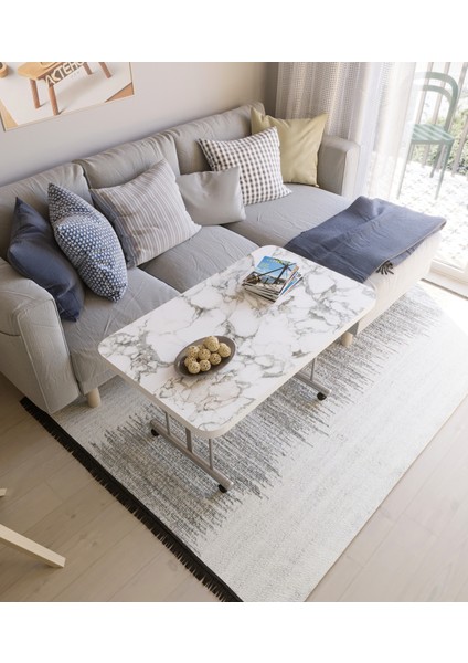 Çok Amaçlı Tekerlekli Orta Sehpa Metal Ayaklı Masa 60X100 Beyaz Mermer modelleri