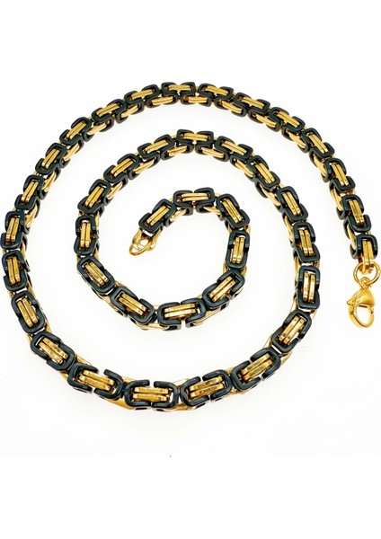 Çelik Takı Seti Bileklik Kolye Kral Zincir Model 0.5 mm 21-55 cm Bizans Bağlantı Altın Sarısı Siyah Black fırsatları