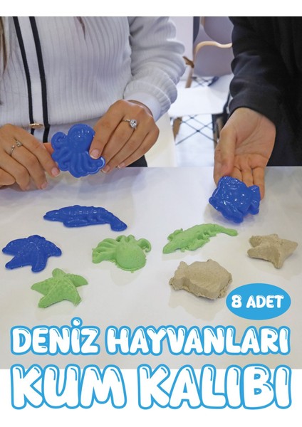 8 Adet Kinetik Kum Kalıbı - Deniz Hayvanları Kum Kalıbı - Oyun Hamuru Oyuncak Kalıp