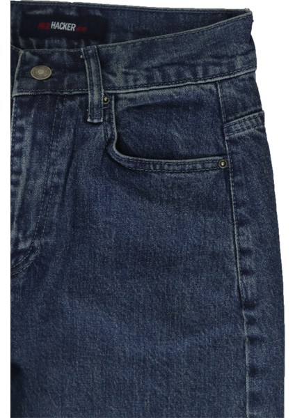 Fistan Store Kadın Koyu Mavi Yüksek Bel Rahat Kesim Ispanyol Paça Jean Pantolon