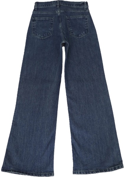 Fistan Store Kadın Koyu Mavi Yüksek Bel Rahat Kesim Ispanyol Paça Jean Pantolon
