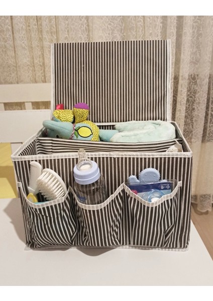 Tutturma Aparatlı Bebek Beşik Başucu Düzenleyici Kapaklı 5 Bölmeli Organizer