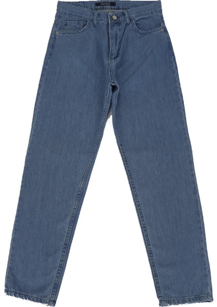 Fistan Store Kadın Buz Mavisi Yüksek Bel Rahat Kesim Boru Paça Boyfriend Jean Pantolon