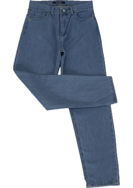 Fistan Store Kadın Buz Mavisi Yüksek Bel Rahat Kesim Boru Paça Boyfriend Jean Pantolon fiyatları
