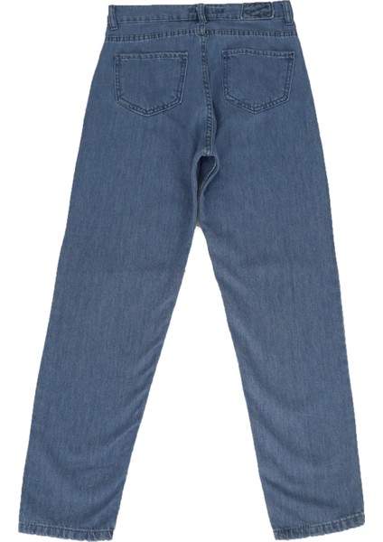 Fistan Store Kadın Buz Mavisi Yüksek Bel Rahat Kesim Boru Paça Boyfriend Jean Pantolon fırsatları