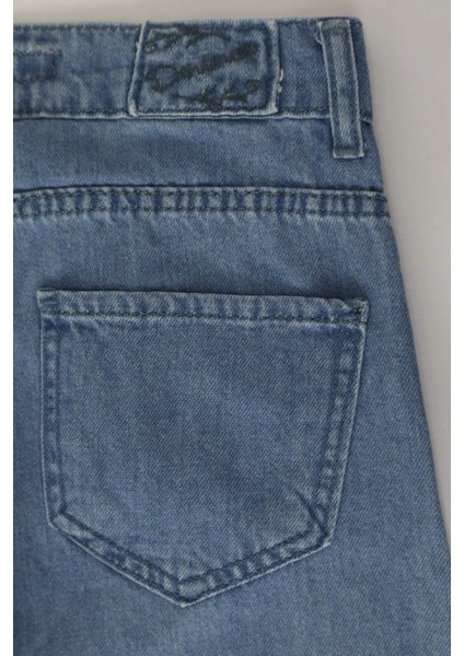 Fistan Store Kadın Buz Mavisi Yüksek Bel Rahat Kesim Boru Paça Boyfriend Jean Pantolon indirimleri