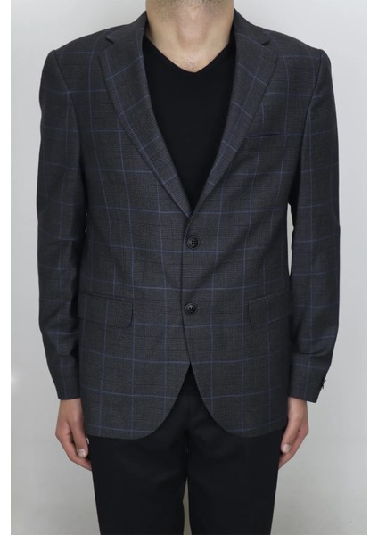 Fistan Store Erkek Kahverengi Kareli Klasik Kesim Normal Kalıp Çift Düğme Büyük Beden Blazer Ceket