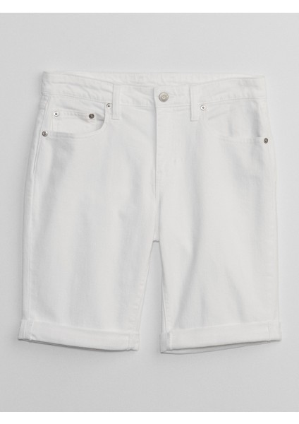 Kadın Beyaz 9" Mid Rise Denim Bermuda Washwell™ Şort modelleri