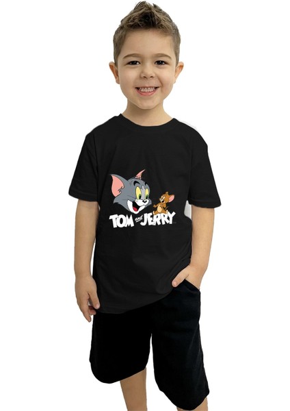 Tom ve Jerry Baskılı Çocuk Tişört ve Şort Takımı | %100 Pamuk, Şık ve Rahat
