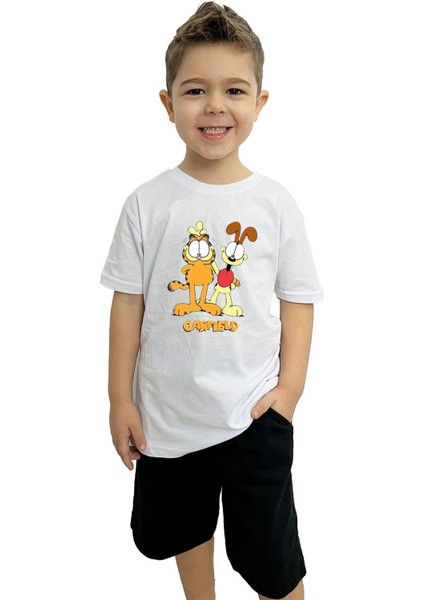 Garfield Baskılı Çocuk Tişört ve Şort Takımı | %100 Pamuk, Şık ve Rahat