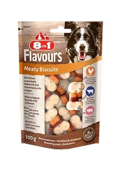 8in1 Flavours Meaty Biscuits Kıtır Köpek Ödül Maması 100 gr