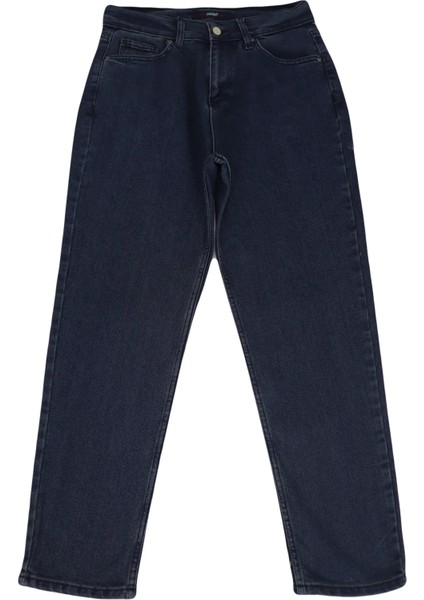 Fistan Store Kadın Lacivert Yüksek Bel Rahat Kesim Boru Paça Boyfriend Jean Pantolon