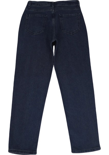 Fistan Store Kadın Lacivert Yüksek Bel Rahat Kesim Boru Paça Boyfriend Jean Pantolon fırsatları