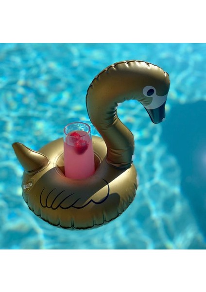 Pembe ve Gold Flamingo Şişme Bardak Tutucu Havuz Partisi Şişme Bardaklık 2'li Set