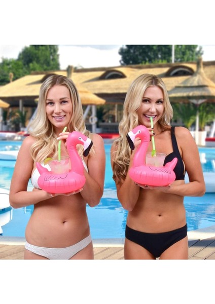 Pembe ve Gold Flamingo Şişme Bardak Tutucu Havuz Partisi Şişme Bardaklık 2'li Set