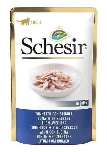 Schesir Jöleli Ton Balık ve Levrekli Yetişkin Konserve Kedi Maması 85 gr