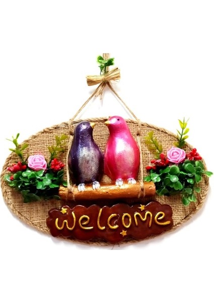 Kuş Tasarımlı Welcome Yazılı Kapı Süsü