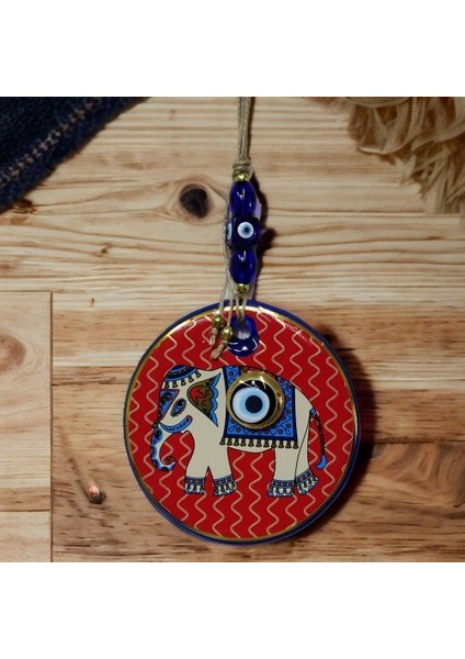 Kırmızı Bereket Getiren Filli Nazar Boncuklu Duvar Süsü Cam Duvar Dekoru fiyatları