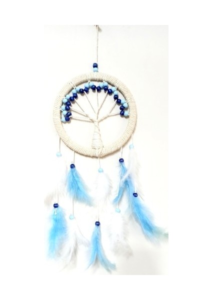 Mavi Beyaz Kuş Tüylü Hayat Ağacı Düş Kapanı Duvar Süsü fiyatları