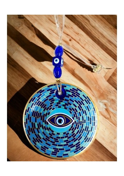 Prizma Desen Nazar Boncuklu Gözlü Duvar Süsü Cam Duvar Dekoru