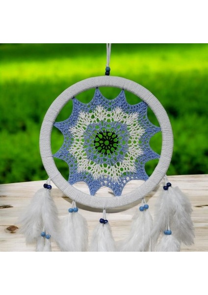 Buz Mavisi Renginde Nazar Motifli Kuş Tüylü Duvar Süsü modelleri