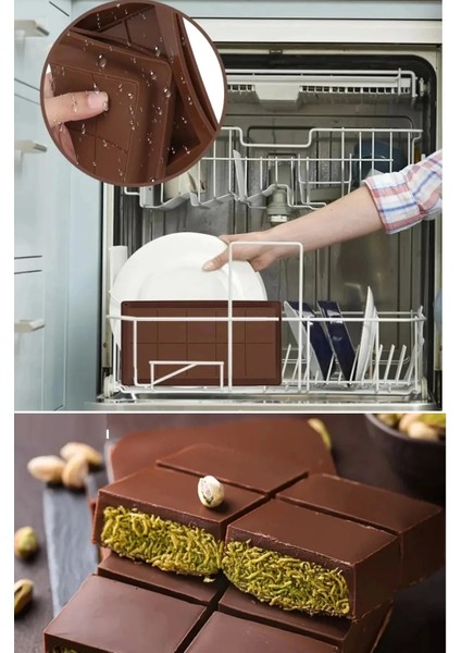 Meşhur Dubai Çikolatası Kalıbı Silikon - Büyük Tablet Çikolata Mum Kek Kalıbı Pasta Kalıbı