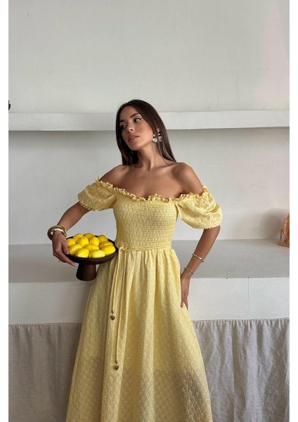 Sarı Gipeli Brode Elbise