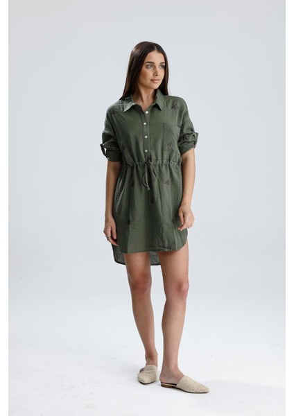 Nakışlı Gömlek Elbise - Haki fiyatları