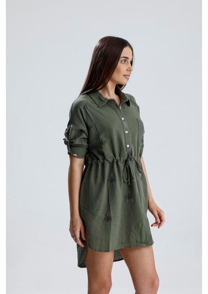 Nakışlı Gömlek Elbise - Haki modelleri