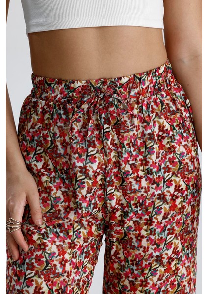 Çiçek Desenli Pantolon - Fuşya indirimleri