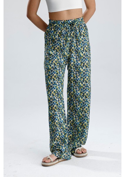 Çiçek Desenli Pantolon - Mavi fiyatları