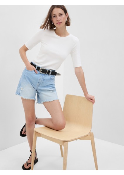 Kadın Açık Mavi 6" High Rise Cheeky Midi Denim Washwell™ Şort