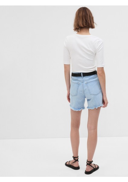 Kadın Açık Mavi 6" High Rise Cheeky Midi Denim Washwell™ Şort