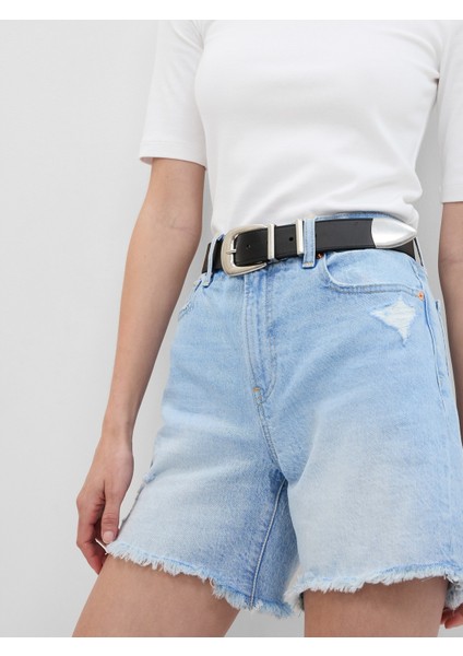 Kadın Açık Mavi 6" High Rise Cheeky Midi Denim Washwell™ Şort