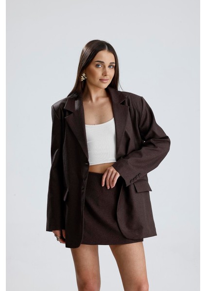 Üç Cepli Önü Düğmeli Oversize Blazer Ceket - Kahverengi fiyatları
