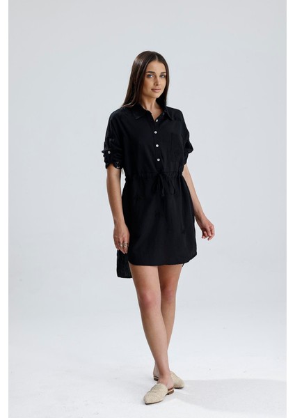 Nakışlı Gömlek Elbise - Siyah fiyatları