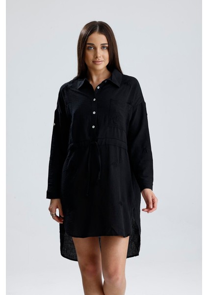 Nakışlı Gömlek Elbise - Siyah modelleri